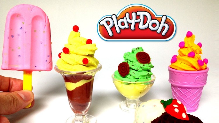 Play Doh Scoops 'n Treats DIY Ice Cream Cones, Popsicles, Sundaes, Waffles Play Dough Desserts