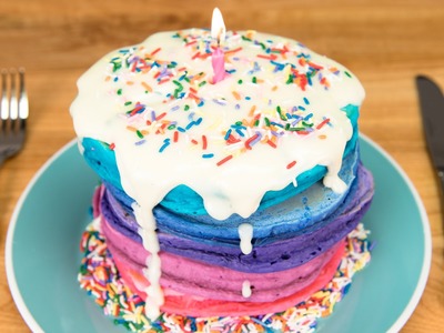 Birthday Cake Pancakes with Cream Cheese Glaze from Cookies Cupcakes and Cardio