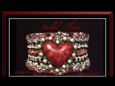 Rainbow Loom Band Marbled Heart Bracelet Tutorial.How To