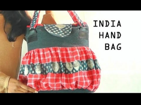 Recycled Jeans Hangbag-INDIA. leather patches PART 1. DIY Bag Vol 14A
