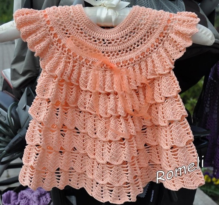 Crochet dress| How to crochet an easy shell stitch baby. girl's dress for beginners 33