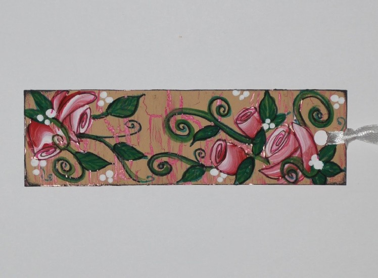 Hand Painted Bookmark - Crackled Roses