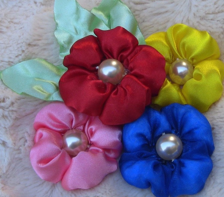 HOW TO MAKE ROLLED RIBBON ROSES- fabric flowers- FLOX  com enchimento passo a passo