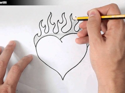 Como dibujar un corazon con fuego