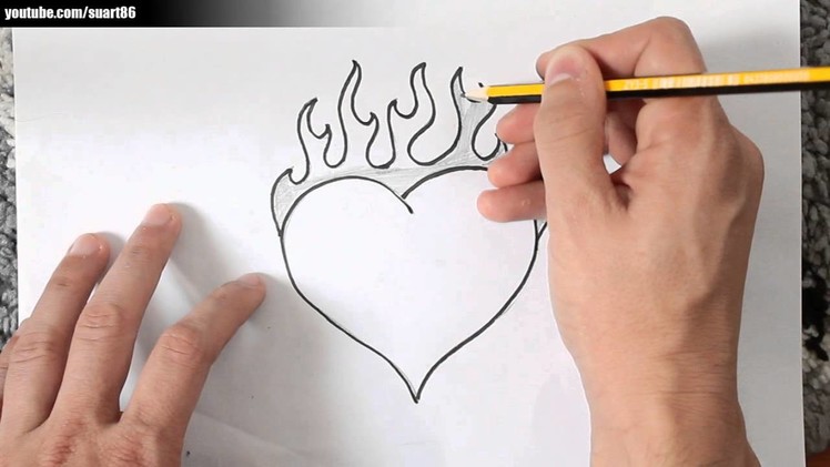 Como dibujar un corazon con fuego