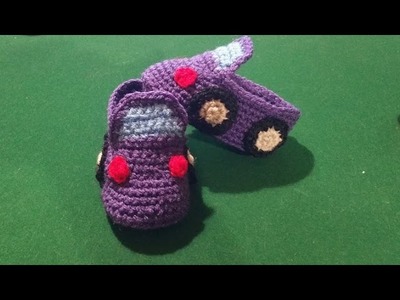 Scarpine bebè all'uncinetto modello "automobile"-  tutorial crochet baby booties - zapatitos crochet