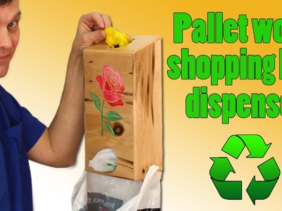 Shopping bag dispenser made from recycled pallet wood.