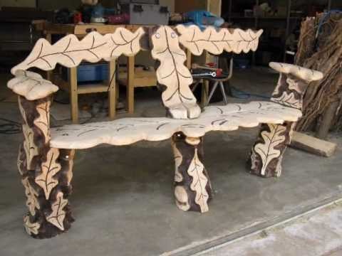 Chainsaw Carving - Oak Log Bench Woodworking Project