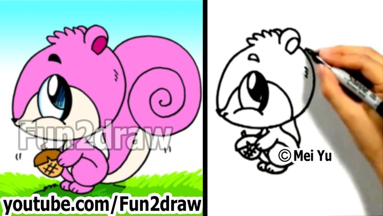 How to Draw a Cartoon Squirrel in 2 min - Drawing Step by Step Cute Art - Fun2draw