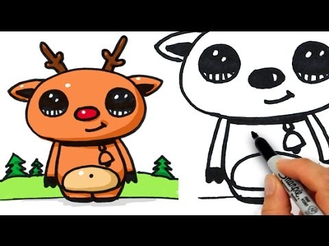 How to Draw Cute Rudolph The Red Nosed Reindeer Easy Beginner