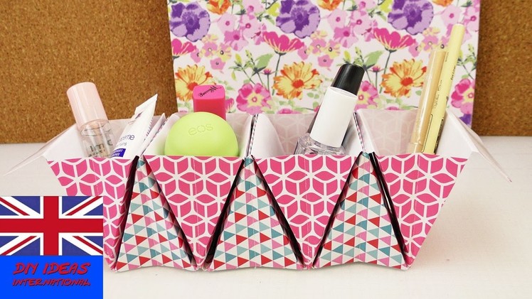 Origami Basket Organizer DIY – Improve your desk – Store for make up pens lotions