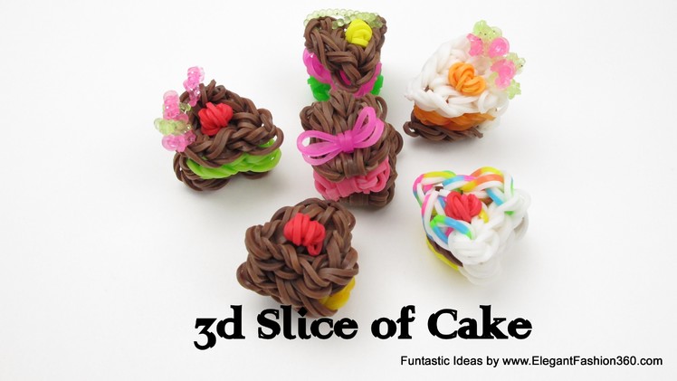 Rainbow Loom 3D Slice of Cake charms - How to tutorial(Loomless) - Food Series