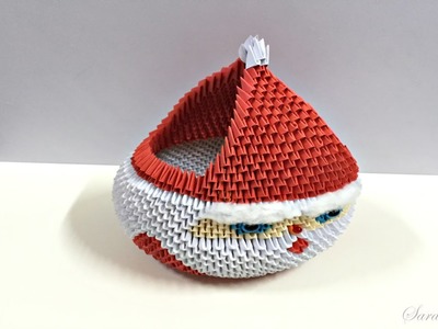 How to make 3d origami Basket Santa Claus