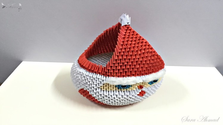 How to make 3d origami Basket Santa Claus