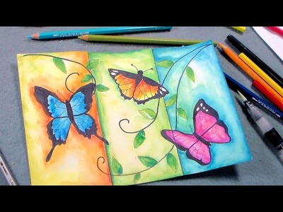 Butterfly Painting Tutorial with Pen & Ink and Caran D'Ache Watercolor Pencil Review