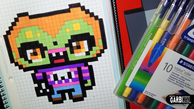 Handmade Pixel Art - How To Draw a Kawaii Zombie by Garbi KW #Halloween #Pixelart
