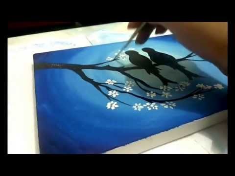 How to Paint cherry blossom tree and love birds