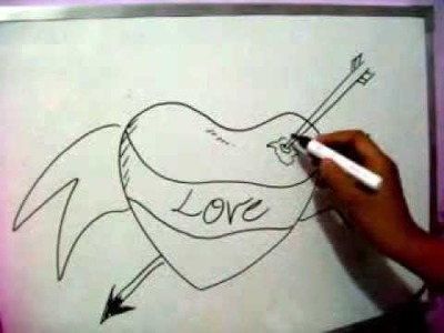 How To Sketch Love Heart. Draw Arrow Through  Lovers Heart