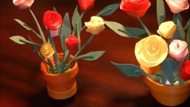 Miniature quilling Rose pot with NO TOOLS :)