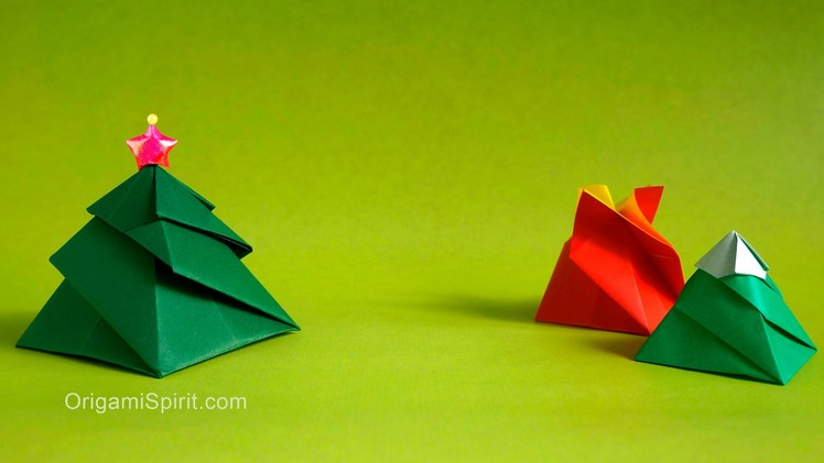 Origami Christmas tree Box -3 Variations : : Caja Remolino