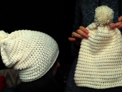 Crochet white slouchy hat
