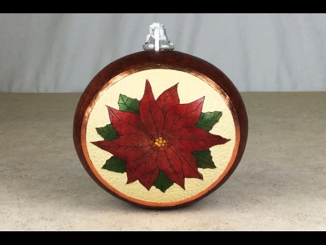 Canteen Gourd Oil Lamp with Poinsettia and Metal Leaf
