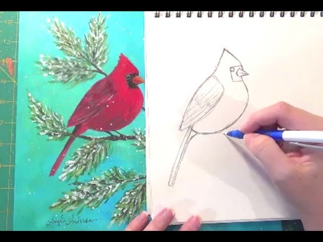 Cardinal Drawing Tutorial | How to Draw Birds | Angelooney