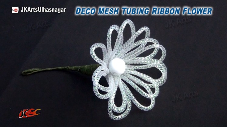 DIY Deco Mesh tubing ribbon flower | How to make | JK Arts 830