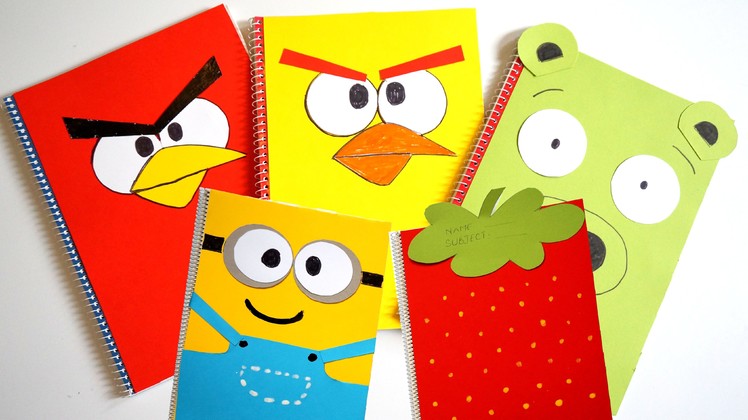 FIVE Notebook Covers Compilation DIY Minions & Strawberry & Angry Birds