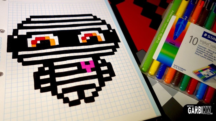 Handmade Pixel Art - How To Draw a Kawaii Mummy by Garbi KW #Halloween