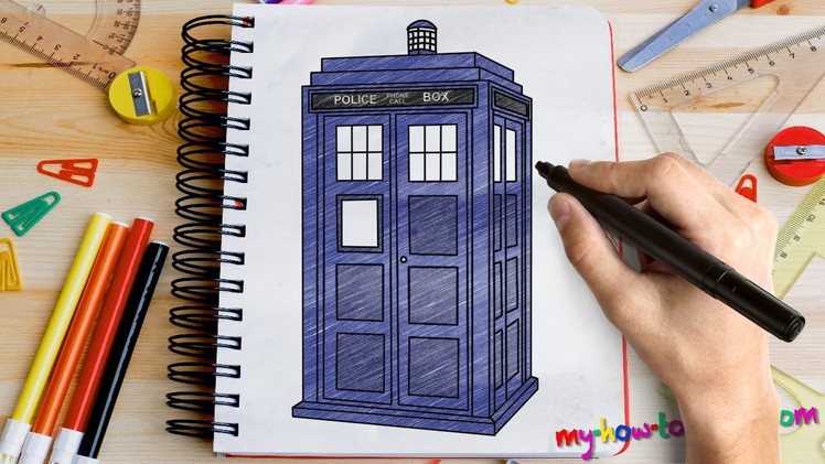 How to draw Tardis from Doctor Who - Easy step-by-step drawing lessons for kids