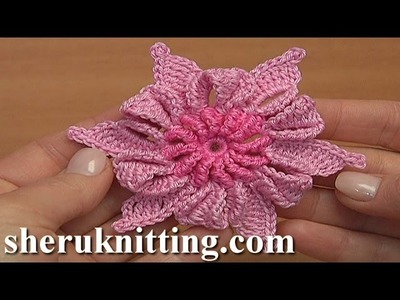 Crochet 3D Double Colored Folded Petal Flower Tutorial 18 Irish Lace