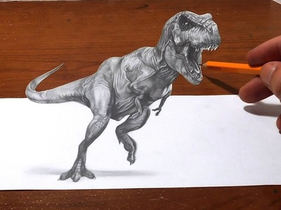 Drawing a T Rex - Anamorphic Optical Illusion - 3D Trick Art
