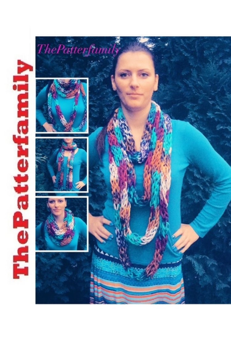 How To Finger Knit a Long Skinny Infinity Scarf Pattern #43│by ThePatterfamily