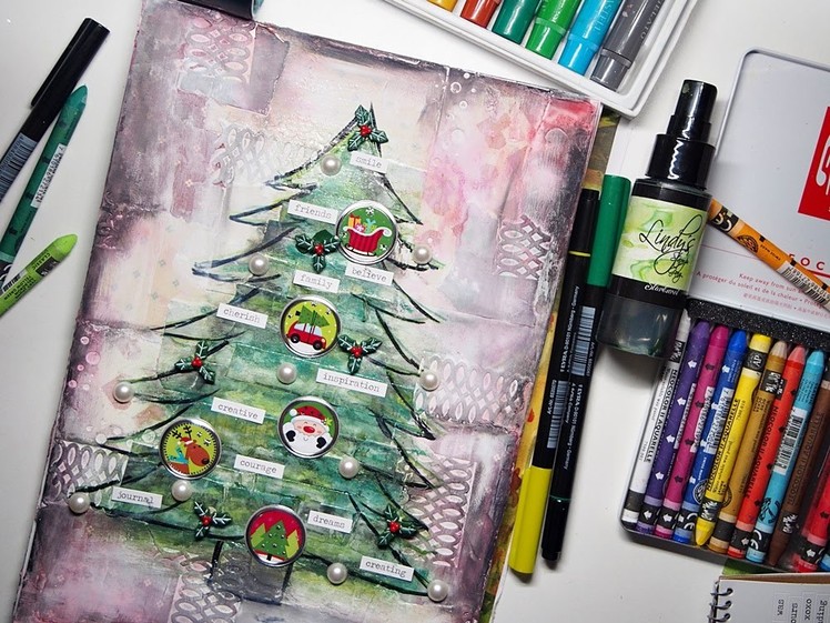 Whimsical Christmas Tree Colour Journal Mixed Media Tutorial