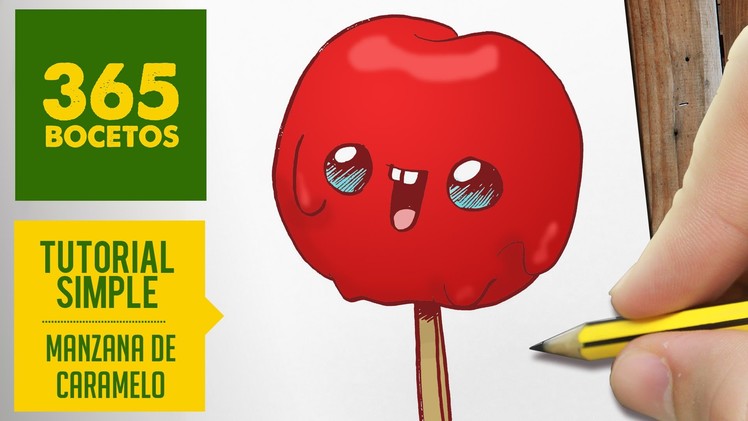 COMO DIBUJAR UNA MANZANA DE CARAMELO KAWAII PASO A PASO - Dibujos kawaii faciles - draw candy apple