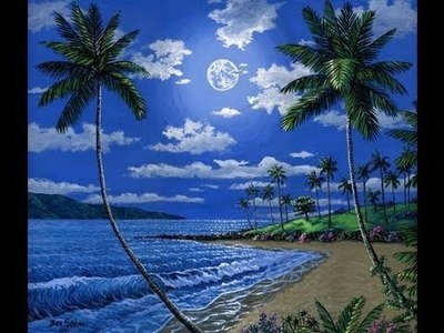 How To Paint A Moonlit Beach in Kapalua Maui Hawaii Complete Painting Lesson Art Class On Canvas