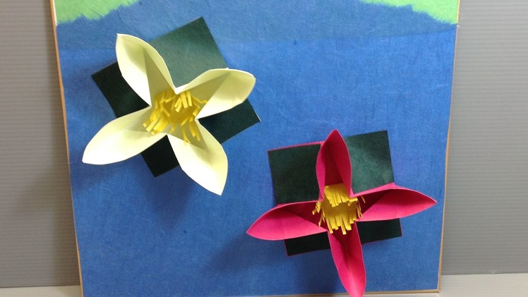 Origami Water Lilies in a Pond Display Shikishi