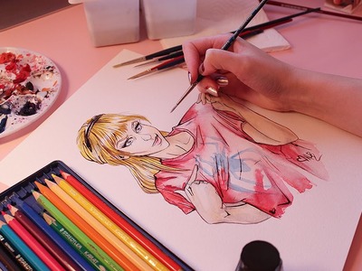 Painting Gwen Stacy w. Watercolours (ASMR calmly spoken + art sounds)