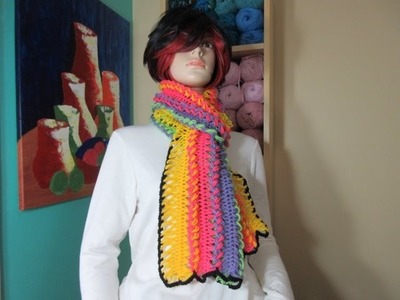 Crochet hairpin lace rainbow scarf. With Ruby Stedman