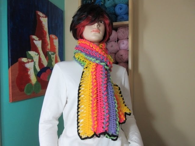 Crochet hairpin lace rainbow scarf. With Ruby Stedman