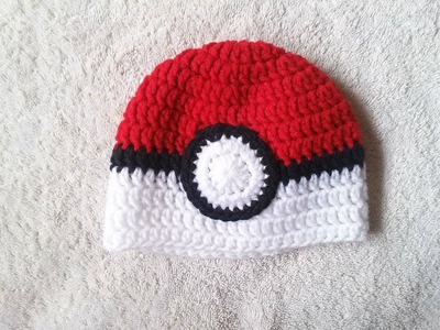 Crochet pokeball baby hat