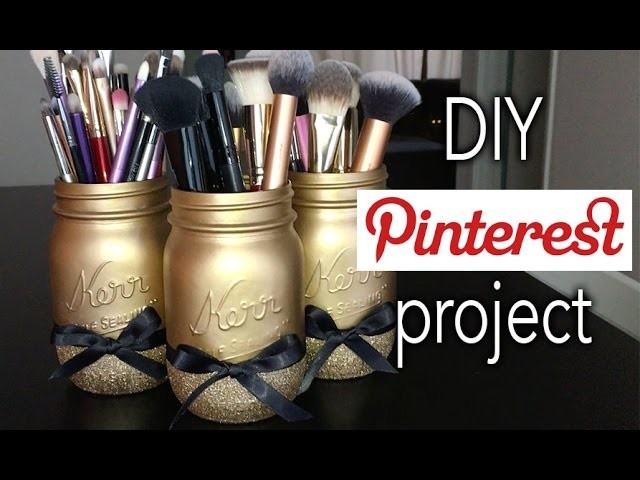 DIY Glitter Mason Jar Brush holders ll Easy Pinterest Project!