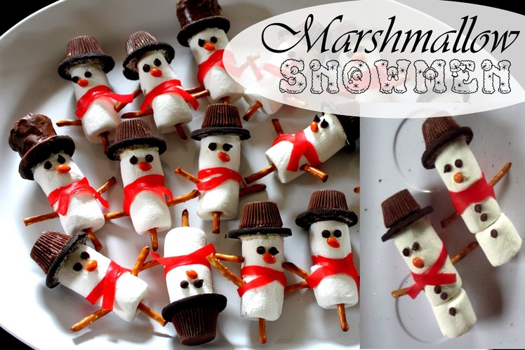 Marshmallow snowman winter treats and chocolate dipped pretzel sticks