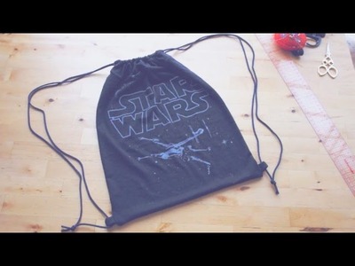 Sewing + Refashion DIY Drawstring Backpack. Gym Bag