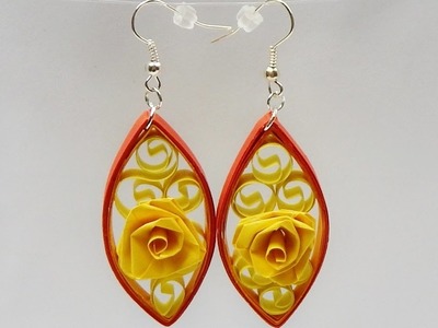 How to make quilling rose earrings flower earrings DIY  (tutorial + free pattern)