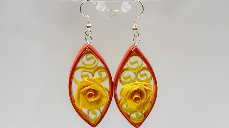 How to make quilling rose earrings flower earrings DIY  (tutorial + free pattern)