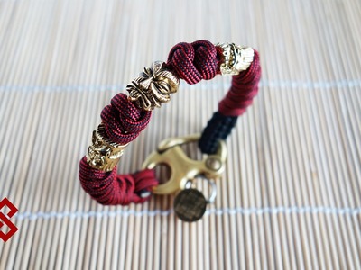 Snake Knot Paracord Bracelet with Beads and Shackle (Tiki Tribunal) Tutorial