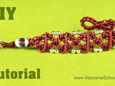 X Patterned Square Knot Bracelet with Beads and Button clasp