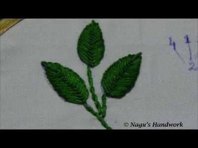 Fly Stitch Leaf (Closed)-Hand Embroidery Tutorial By Nagu's Handwork